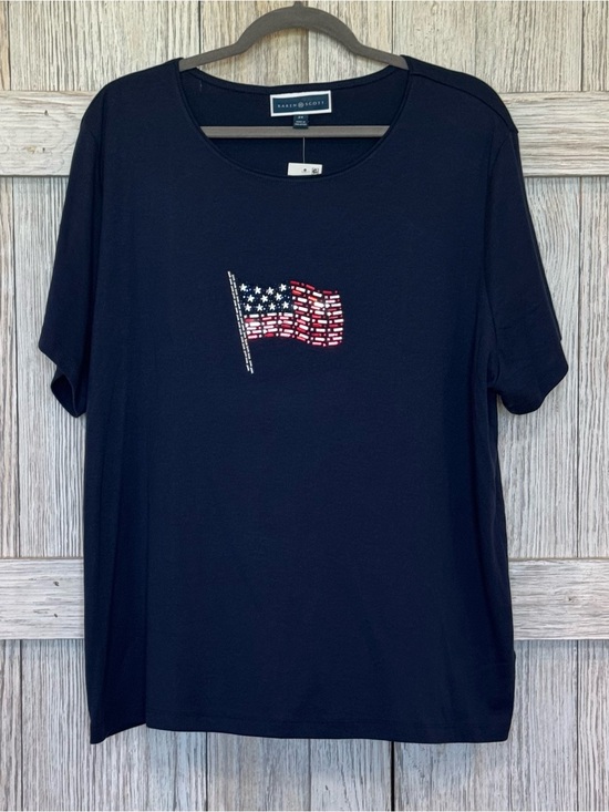 Karen Scott Tops - Karen Scott Intrepid Blue Short-Sleeve Tee with American Flag Design Sz 2X